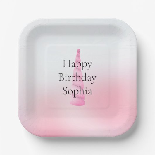 Assiettes En Carton Unicorne rose blanc (Recto)