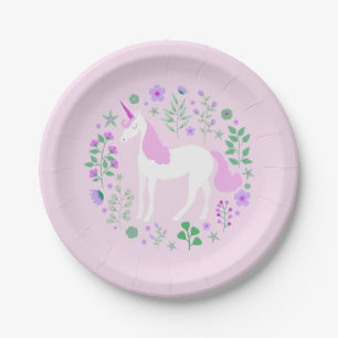 Assiettes En Carton Unicorne rose Faux Parties scintillant rose