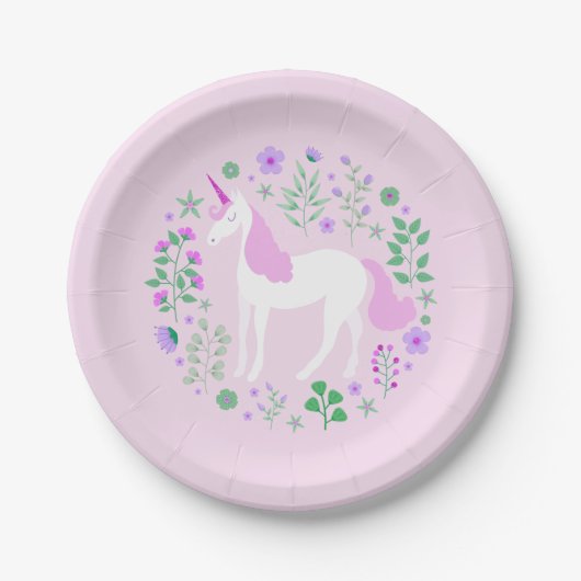Assiettes En Carton Unicorne rose Faux Parties scintillant rose (Devant)