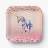 Assiettes En Carton Unicorne rose or rose (Recto)