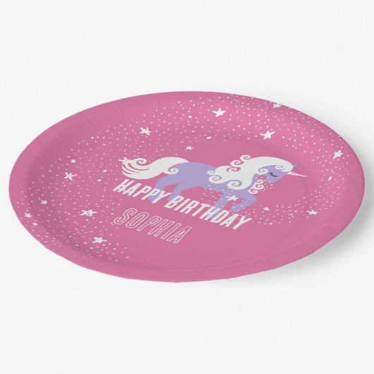 Assiettes En Carton Unicorne rose violet (Angle)