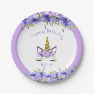 Assiettes En Carton Unicorne violet frais Décorations d'anniversaire
