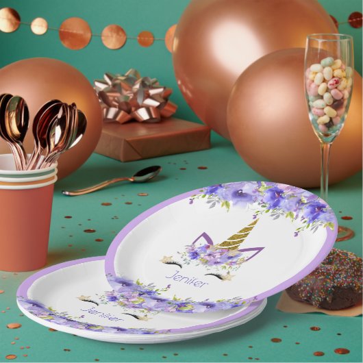Assiettes En Carton Unicorne violet frais Décorations d'anniversaire (Multi)