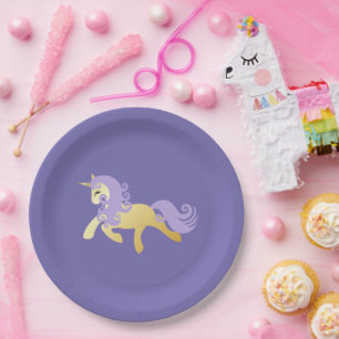 Assiettes En Carton Unicorne violette or