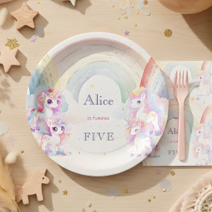 Assiettes En Carton Unicornes magiques et arc-en-ciel aquarelle annive