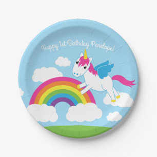 Assiettes En Carton Unicorns & Rainbows Mignonne 1er Anniversaire Thèm