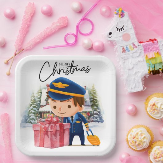 Assiettes En Carton Uniforme pilote avec thème de Noël (Fête)