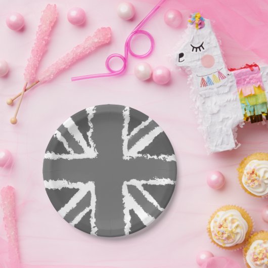 Assiettes En Carton Union Jack Art Gris Tons Mur Monté (Fête)