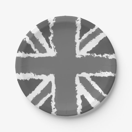 Assiettes En Carton Union Jack Art Gris Tons Mur Monté (Devant)