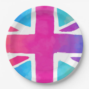 Assiettes En Carton Union Jack Flag à Bright Watercolors