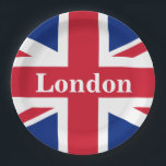 Assiettes En Carton Union Jack London ~ Plaque de papier drapeau brita<br><div class="desc">Drapeau du Royaume-Uni de Grande-Bretagne et d'Irlande du Nord avec texte de Londres. Laisser tel quel,  customiser du texte ou faire vide.</div>