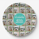 Assiettes En Carton Unique 6 photo Collage - Joyeux anniversaire bleu (Devant)