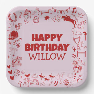 Assiettes En Carton Unique Cheval Rose fille équestre Pony Anniversair