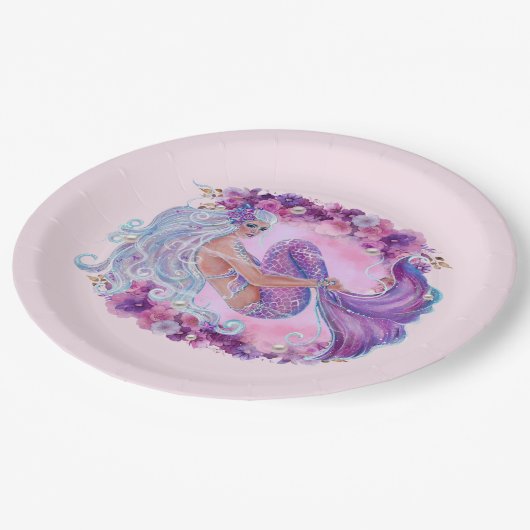 Assiettes En Carton Unique en sirène rose (Angle)