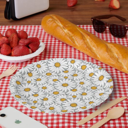 Assiettes En Carton Unique Hip Summer Daisy Floral Pattern Aquarelle (Pique-nique)