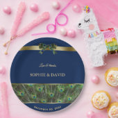 Assiettes En Carton Unique Marine Blue Gold Peacock Feaths Mariage (Fête)