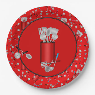 Assiettes En Carton Untensils de cuisine, PLAQUES DE FÊTE ROUGE 1 PAPI