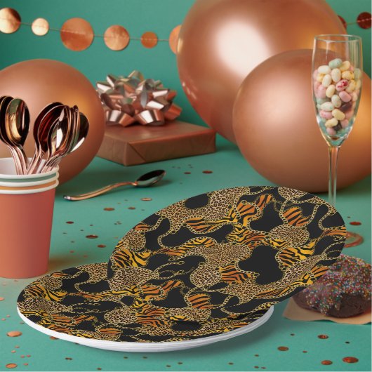 Assiettes En Carton Urban Jungle Animal Print On Black (Multi)