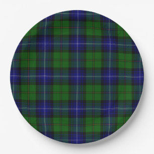 Assiettes En Carton Urquhart tartan bleu vert plaid