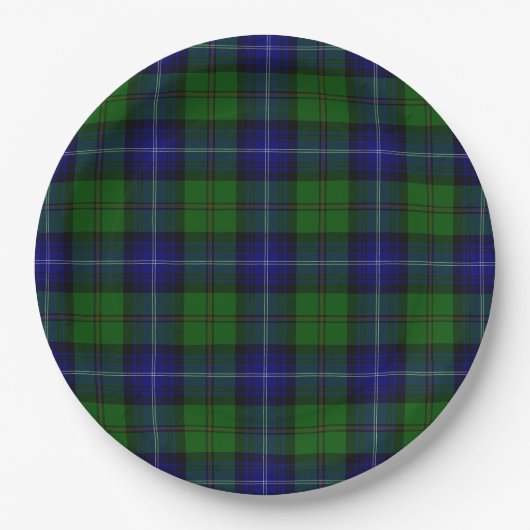 Assiettes En Carton Urquhart tartan bleu vert plaid (Devant)