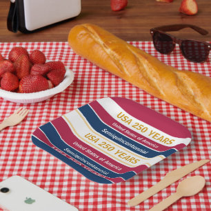 Assiettes En Carton USA 250 Ans Rayures Patriotiques Semiquincentennal