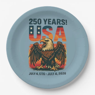 Assiettes En Carton USA 250 Years - Patriotic Bald Eagle 4 juillet 202