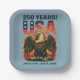 Assiettes En Carton USA 250 Years - Patriotic Bald Eagle 4 juillet 202