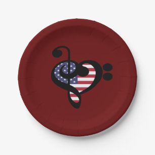 Assiettes En Carton USA Flag Music Heart - American Pride Musician