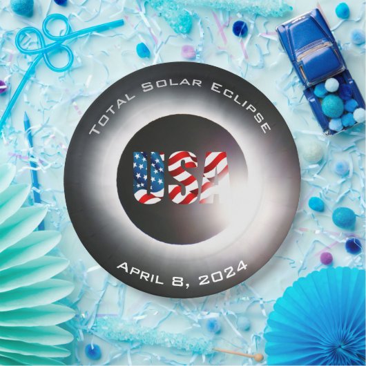 Assiettes En Carton USA FLAG Total éclipse solaire 8 avril 2024 (Fête)