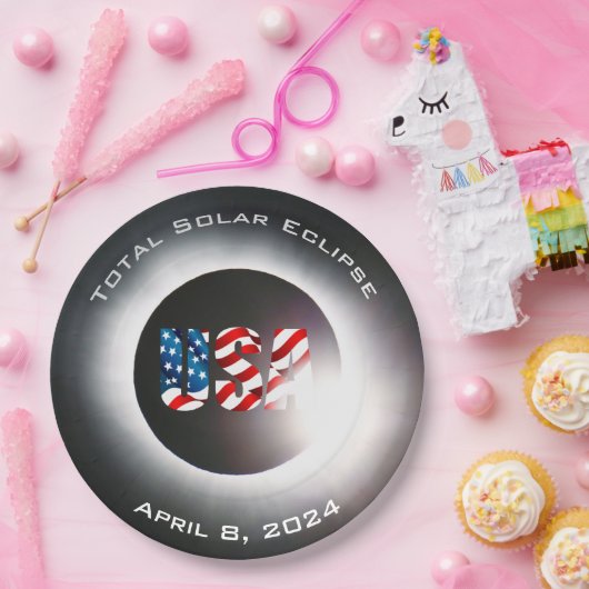 Assiettes En Carton USA FLAG Total éclipse solaire 8 avril 2024 (Fête)
