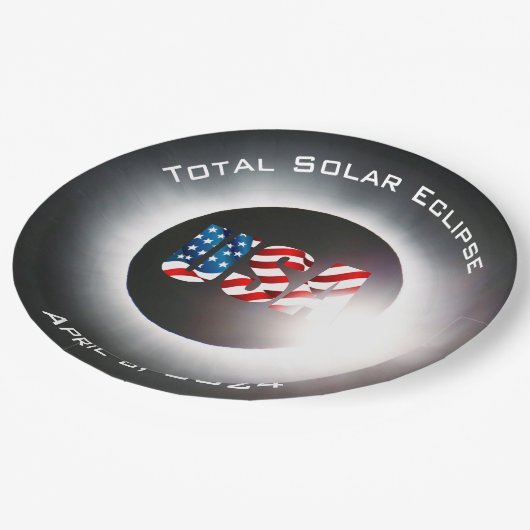 Assiettes En Carton USA FLAG Total éclipse solaire 8 avril 2024 (Angle)