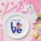 Assiettes En Carton USA Love Drapeau en bleu Parti Personnalisé (Fête)