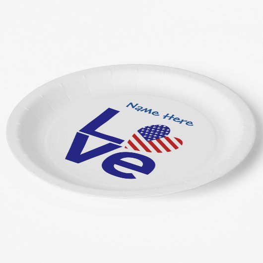 Assiettes En Carton USA Love Drapeau en bleu Parti Personnalisé (Angle)