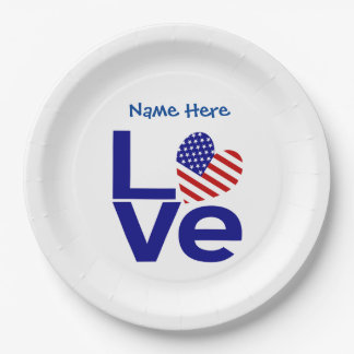 Assiettes En Carton USA Love Drapeau en bleu Parti Personnalisé