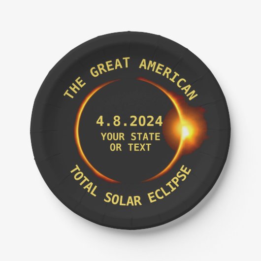 Assiettes En Carton USA Total Solar Eclipse Party 4/8/2024 Custom Text (Devant)