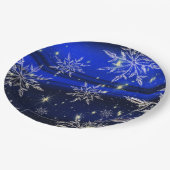 Assiettes En Carton Vacances blanches de neige de Noël bleu (Angle)