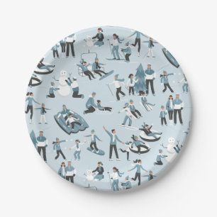 Assiettes En Carton Vacances de Noël en famille d'hiver