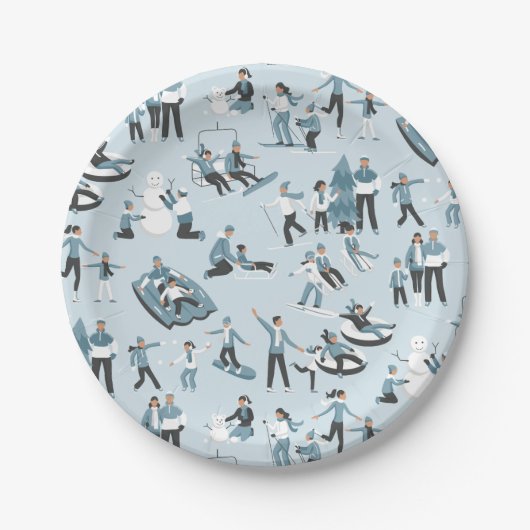 Assiettes En Carton Vacances de Noël en famille d'hiver (Devant)