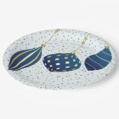 Assiettes En Carton Vacances de Noël en or bleu (Angle)