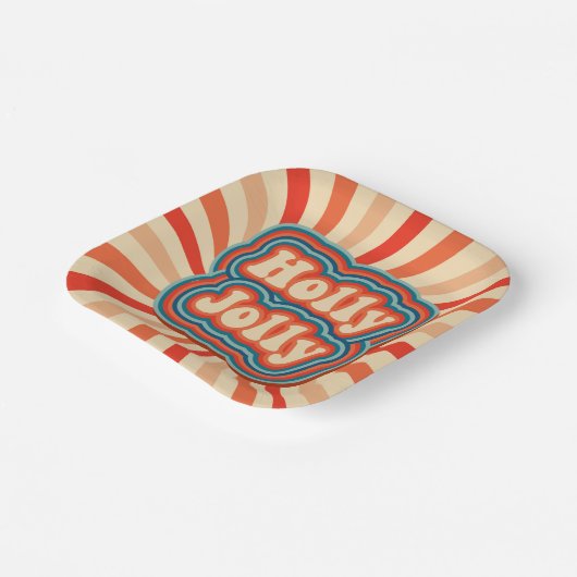 Assiettes En Carton Vacances de Noël rétro Holly Jolly Typographie (Angulaire)