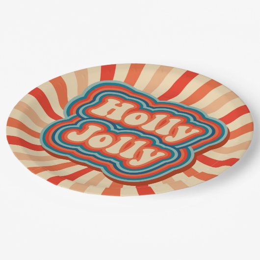 Assiettes En Carton Vacances de Noël rétro Holly Jolly Typographie (Angle)