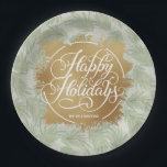 Assiettes En Carton Vacances de verdure tropicale<br><div class="desc">Happy Holidays in chic lettering white sur une tache de fausse feuille d'or sur un arrière - plan de Noël feuille vert sauge pâle, ces plaques de papier sont également personnalisées avec votre nom. Idéal pour votre maison ou cadeau comme cadeaux. MÊME serviettes et PLUS de conceptions dans notre magasin....</div>