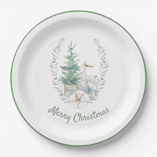 Assiettes En Carton Vacances Deer and Christmas Tree (Devant)