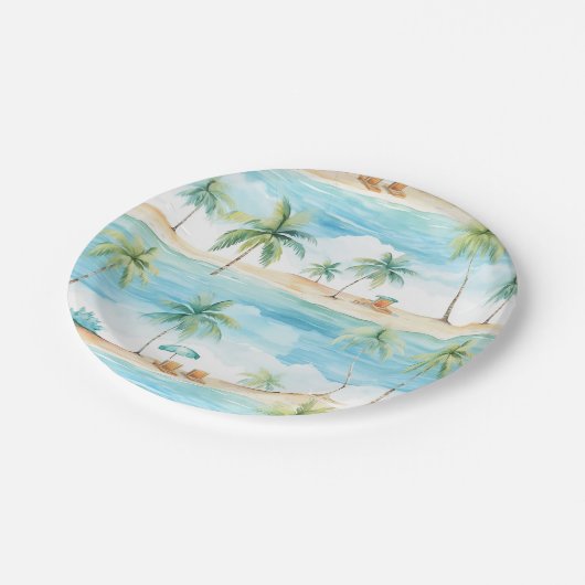 Assiettes En Carton Vacances d'été Plage Palm Trees - (Angle)