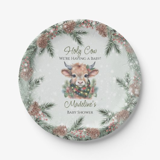 Assiettes En Carton Vacances d'hiver Highland Holy Cow Baby shower (Devant)