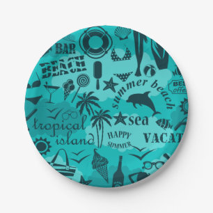 Assiettes En Carton Vacances été plage motif