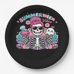 Assiettes En Carton Vacances été Summerween Vibes Skeleton IceCream