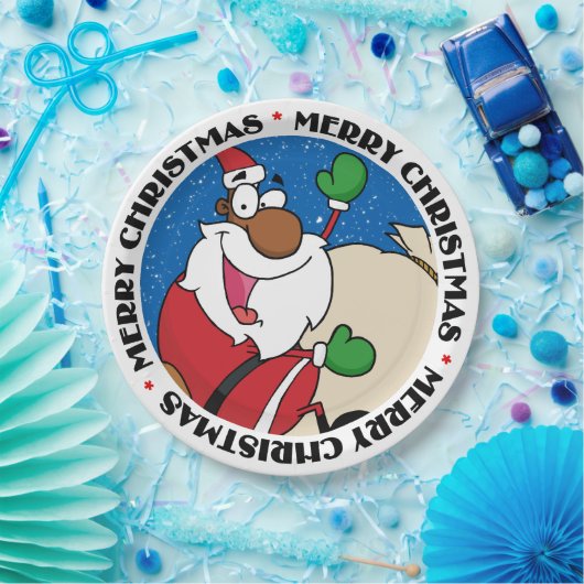 Assiettes En Carton Vacances Fun Noir Santa Claus équitation traîneau (Fête)