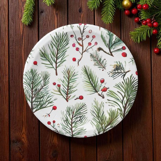 Assiettes En Carton Vacances Pine & Berries Rouge Design Woodland