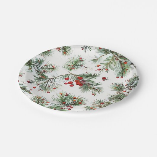 Assiettes En Carton Vacances Pine & Berries Rouge Design Woodland (Angle)